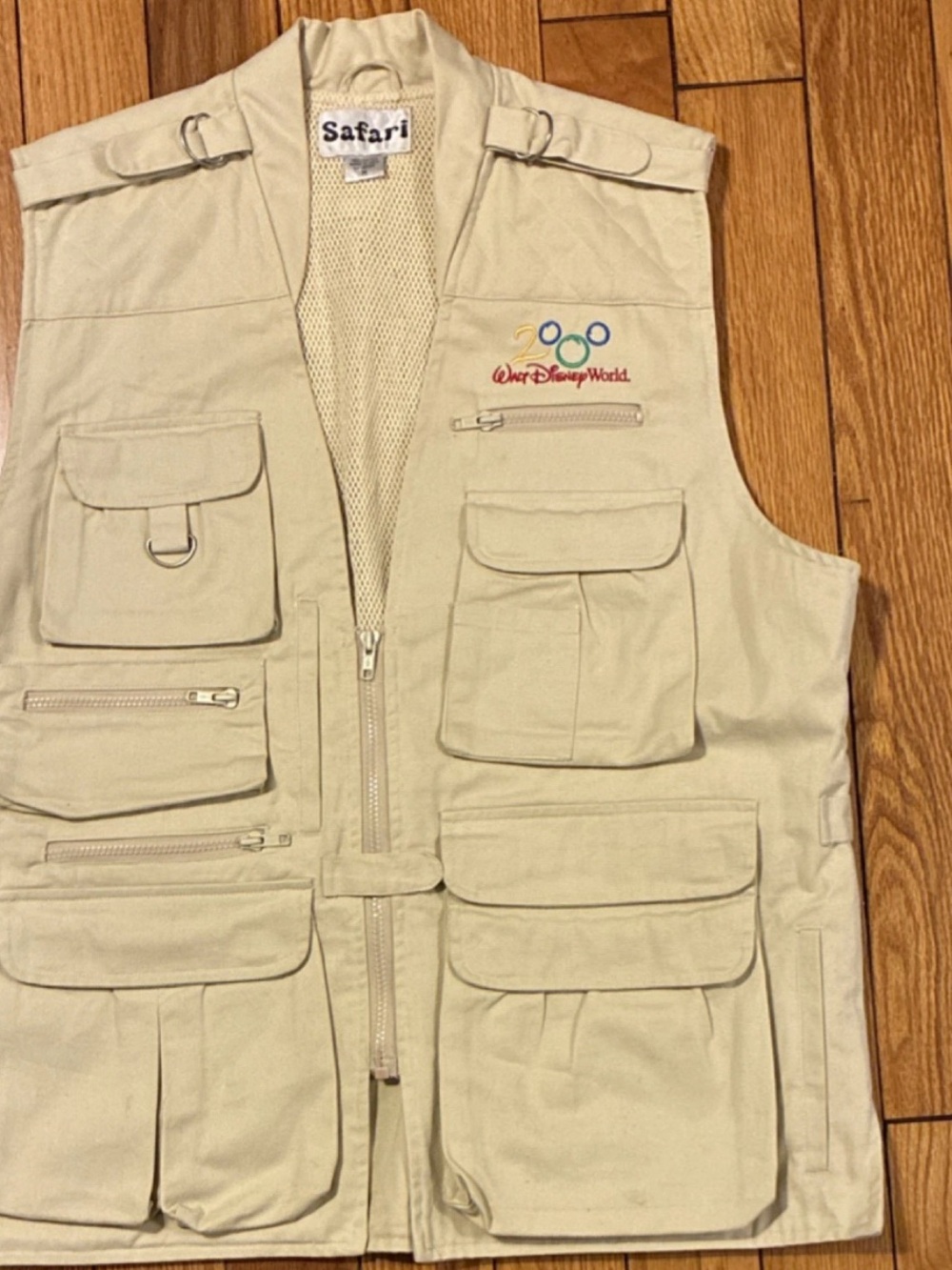 Safari 2000s Beige Multi-Pocket Vest with Walt Disney World Embroidery